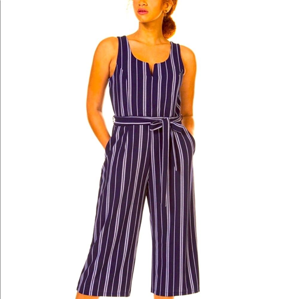 Black Tape Striped Culotte Jumpsuit